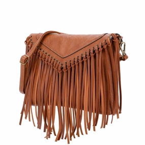 Urban Gear Soft Texture Dallas Fringe Cognac Vegan Leather Crossbody Shoulder Bag ?C Western Chic