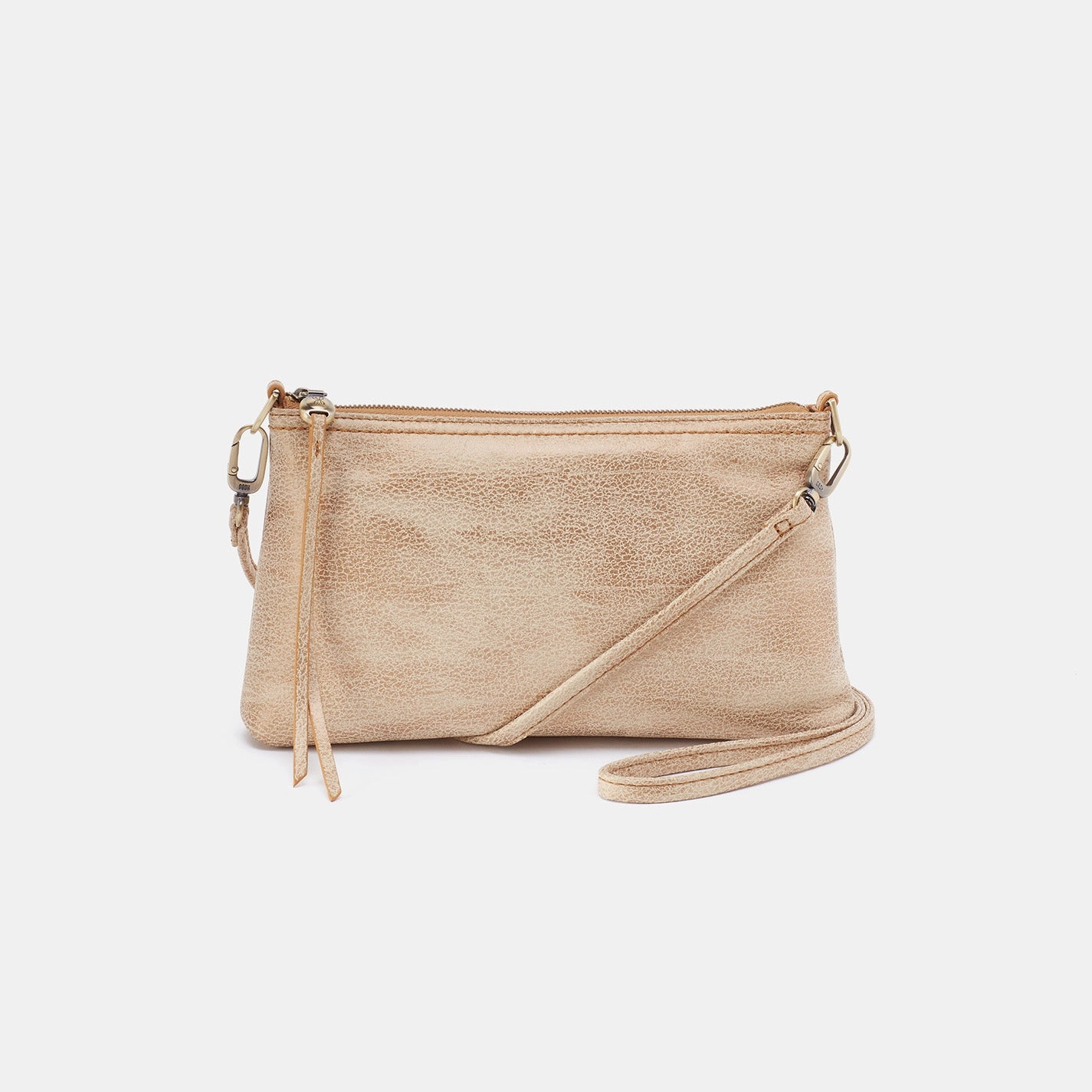 Crystal Detail Signature Look Darcy Crossbody in Metallic Leather - Gold Leaf