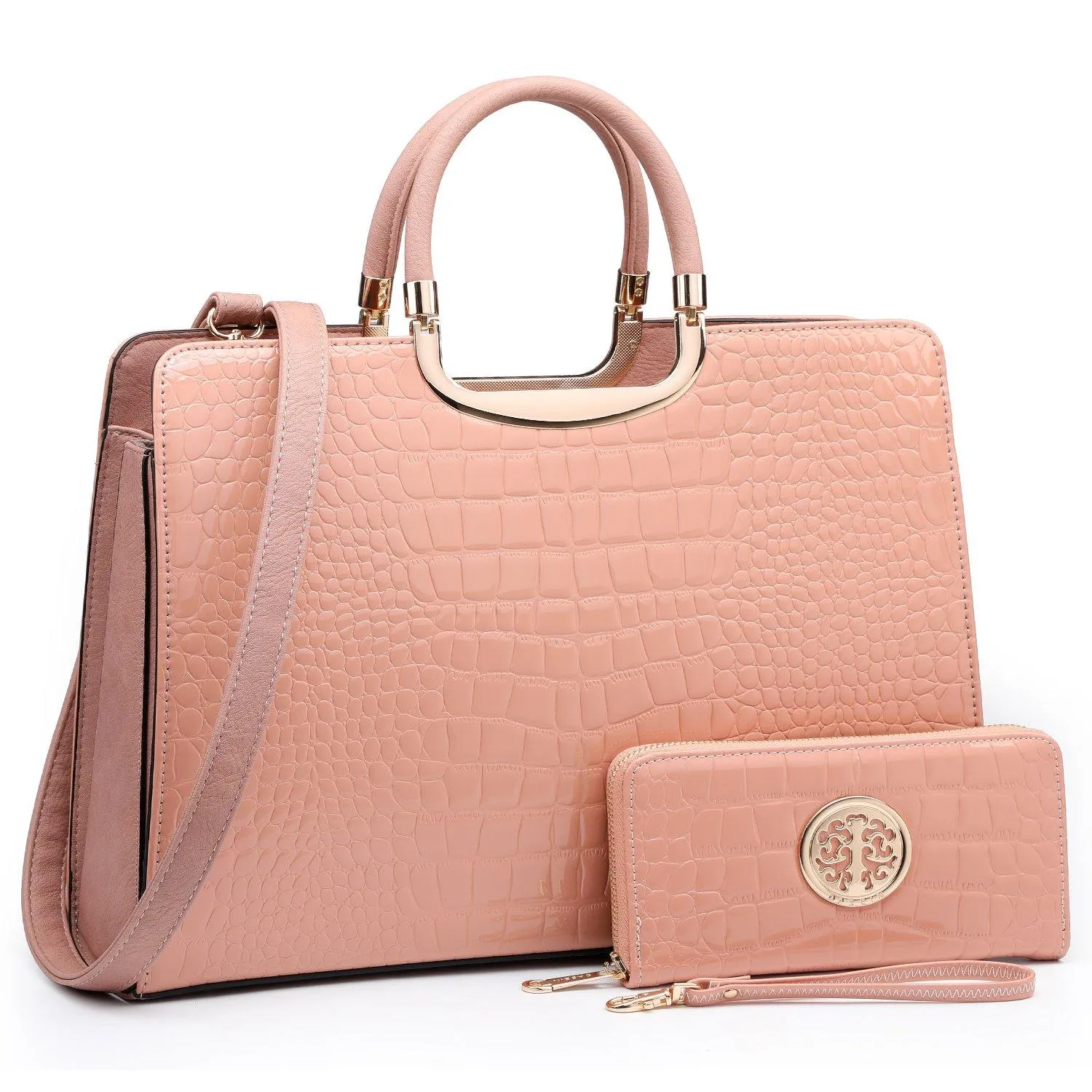 Study Routine Fashion Pattern Embossed Handbag with Matching Wallet