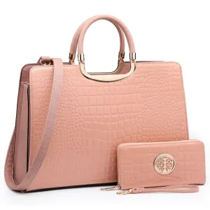 Study Routine Fashion Pattern Embossed Handbag with Matching Wallet