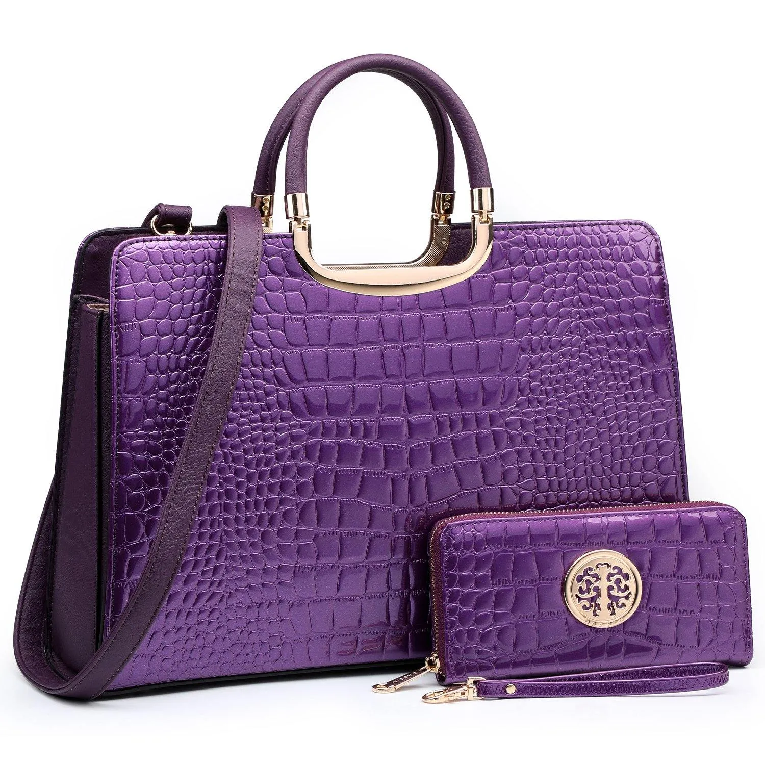 Fashion Pattern Embossed Handbag with Matching Wallet Workwear Essential Work Essential