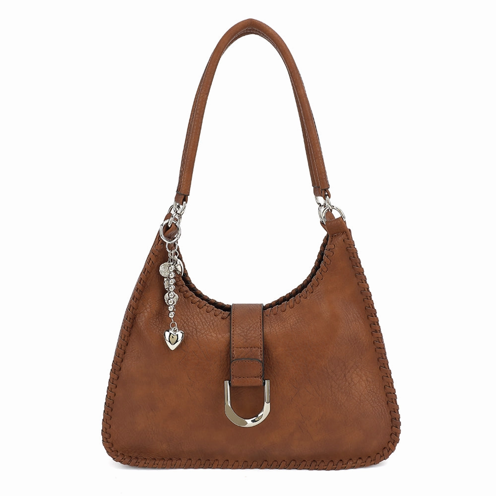 DOUBLE HANDLE SATCHEL WITH WHIPSTITCH DETAIL AND CHARM 24925 Classic Functionality Outdoor Adventure