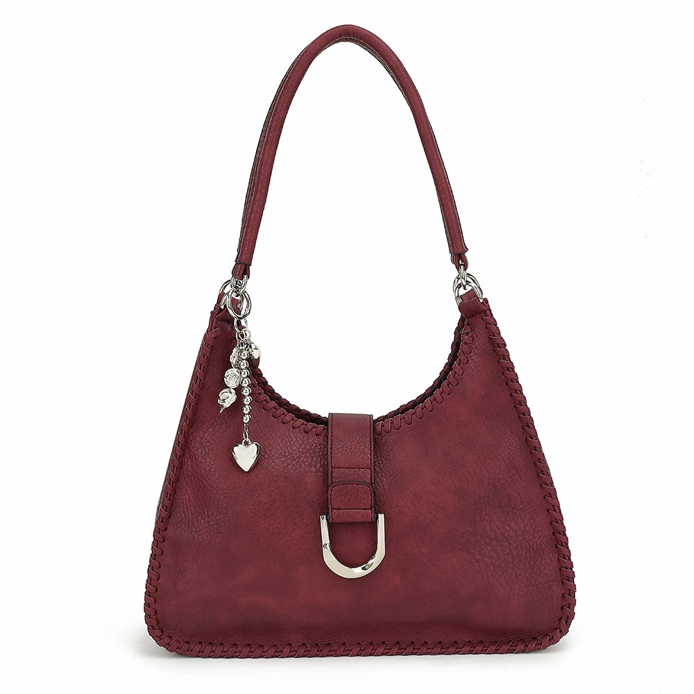 DOUBLE HANDLE SATCHEL WITH WHIPSTITCH DETAIL AND CHARM 24925 Classic Functionality