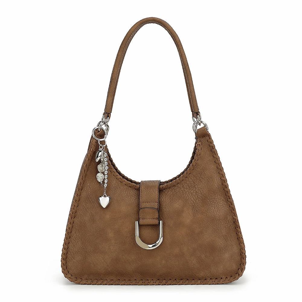 DOUBLE HANDLE SATCHEL WITH WHIPSTITCH DETAIL AND CHARM 24925 Travel Friendly