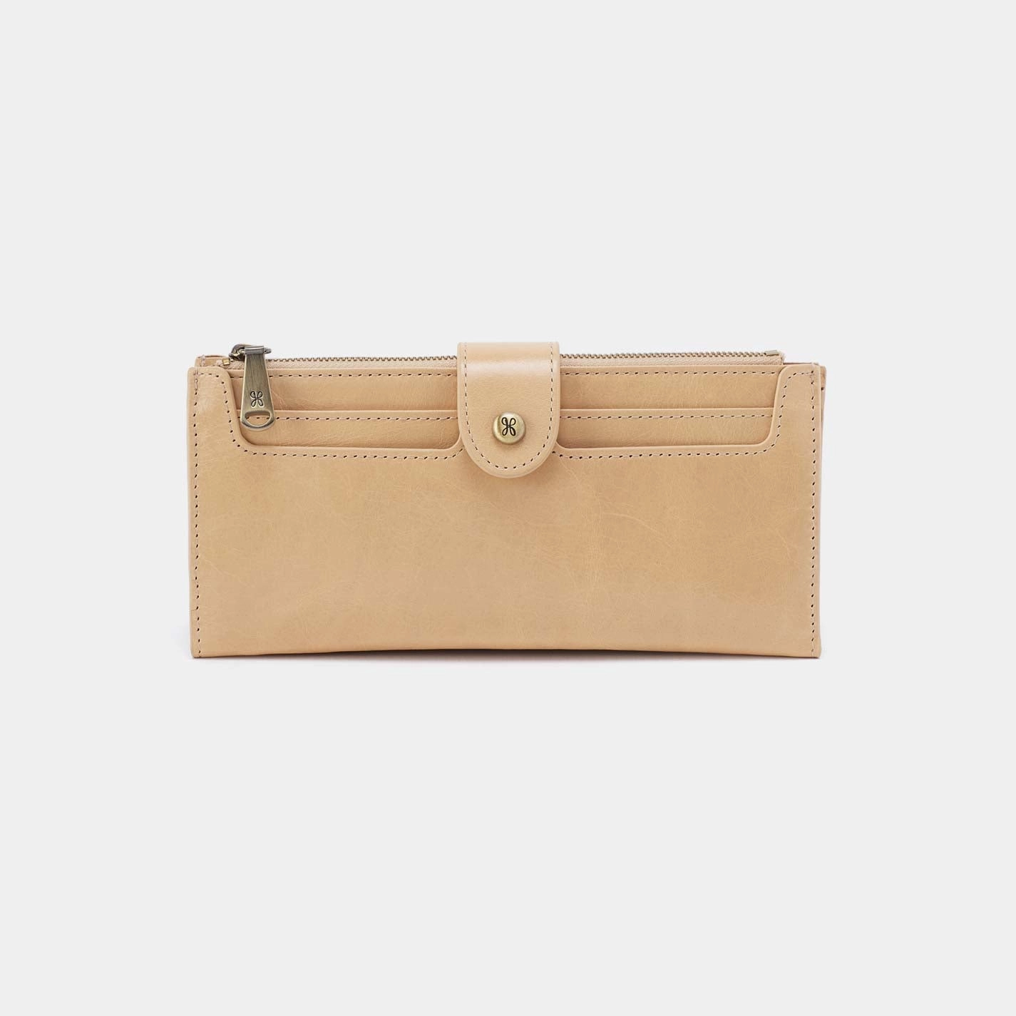 Sleek Touch Refined Geometry Dunn Continental Wallet in Polished Leather - Desert Sand