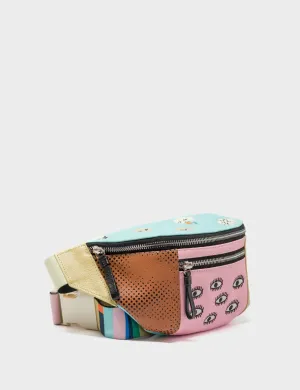 Harold Fanny Pack Cocoon Leather - Happy Clouds Embroidery Flexible form