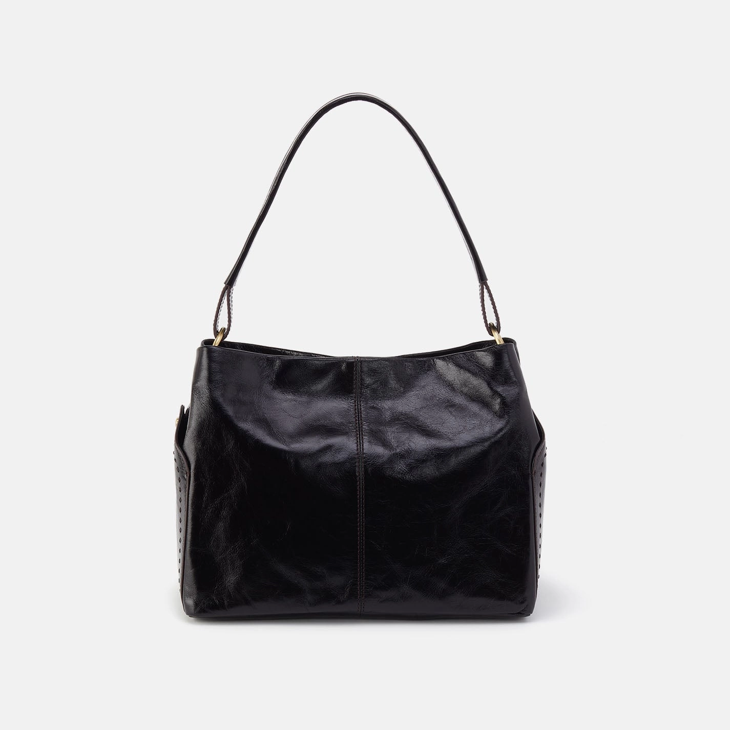 Padded Support Seneca Shoulder Bag in Polished Leather - Black