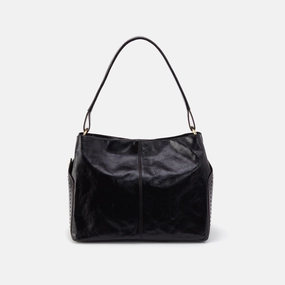 Padded Support Seneca Shoulder Bag in Polished Leather - Black