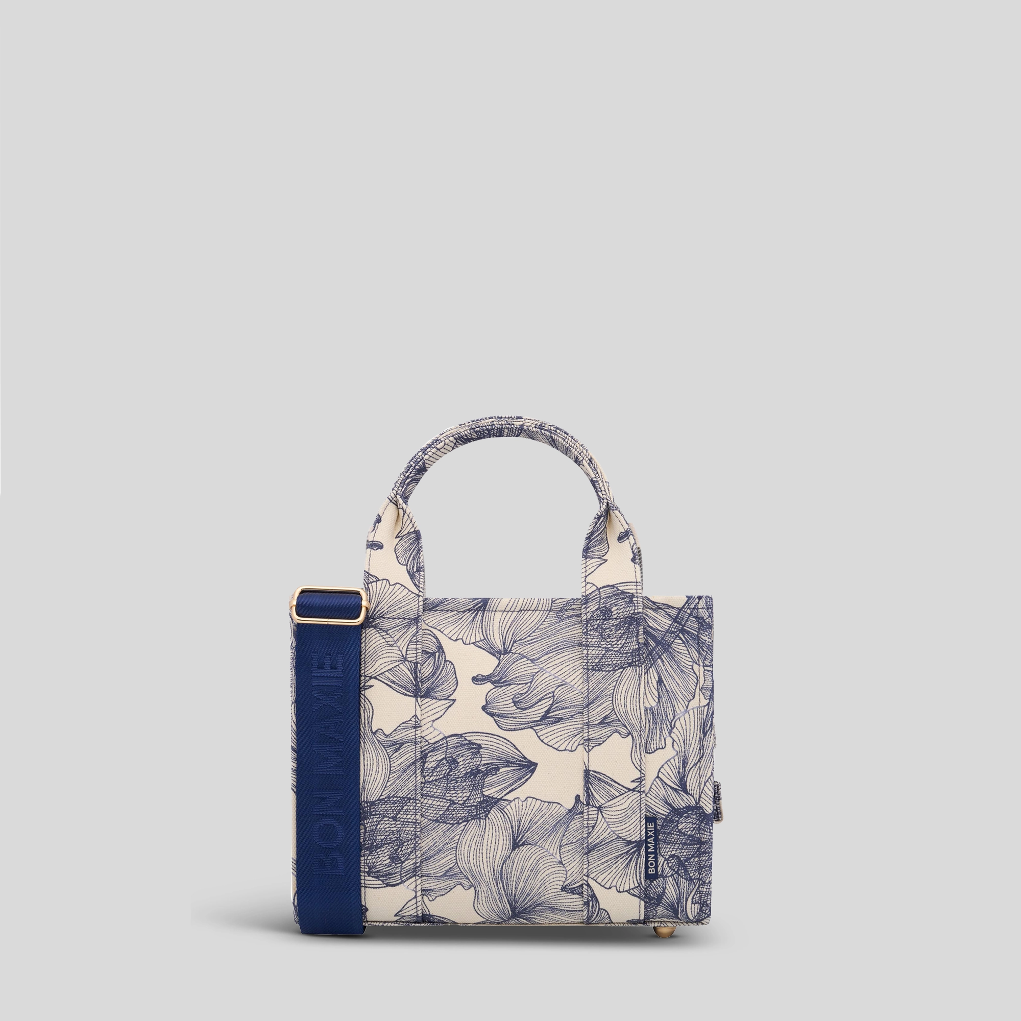 Micro Structured Tote Bag in signature coated canvas -- Navy Floral Sleek Urban Outfit Outdoor Everyday Style