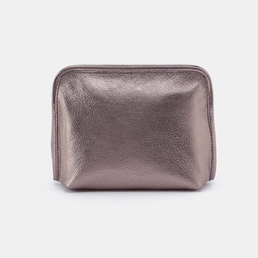Stylish Practicality Street Utility Beauty Cosmetic Pouch in Metallic Leather - Pewter Spur