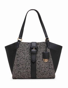 Versatile Design Adjustable strap satchel Medium Herringbone Tote with Convertible Strap