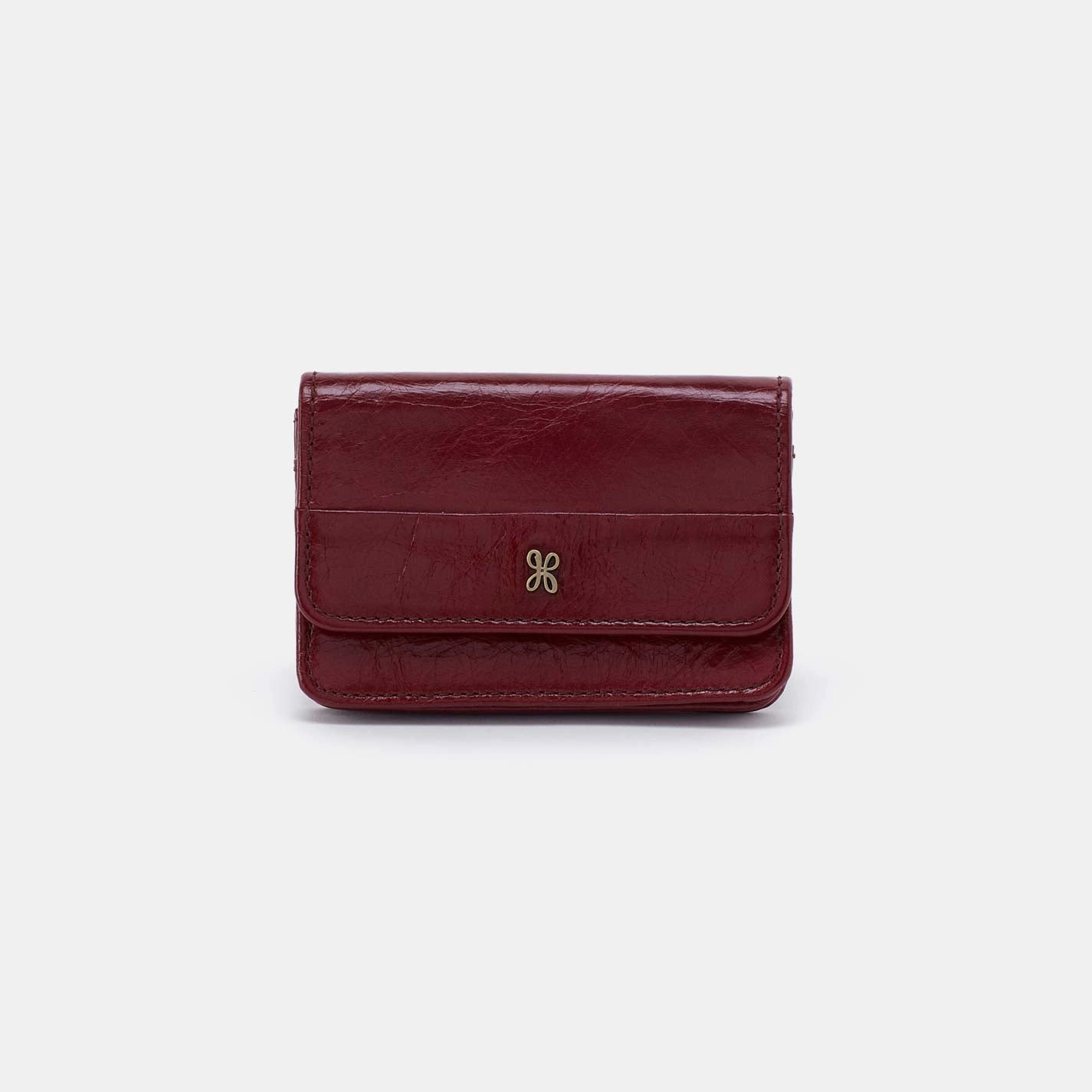 Modern Functionality Jill Flap Card Case in Polished Leather - Saddleberry