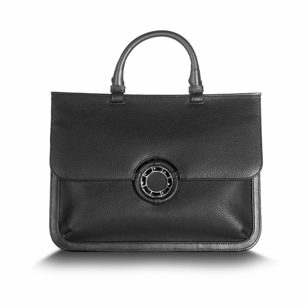 Workday Function Sleek Appearance Sydney Convertible Satchel - Black Leather, Onyx Grommet