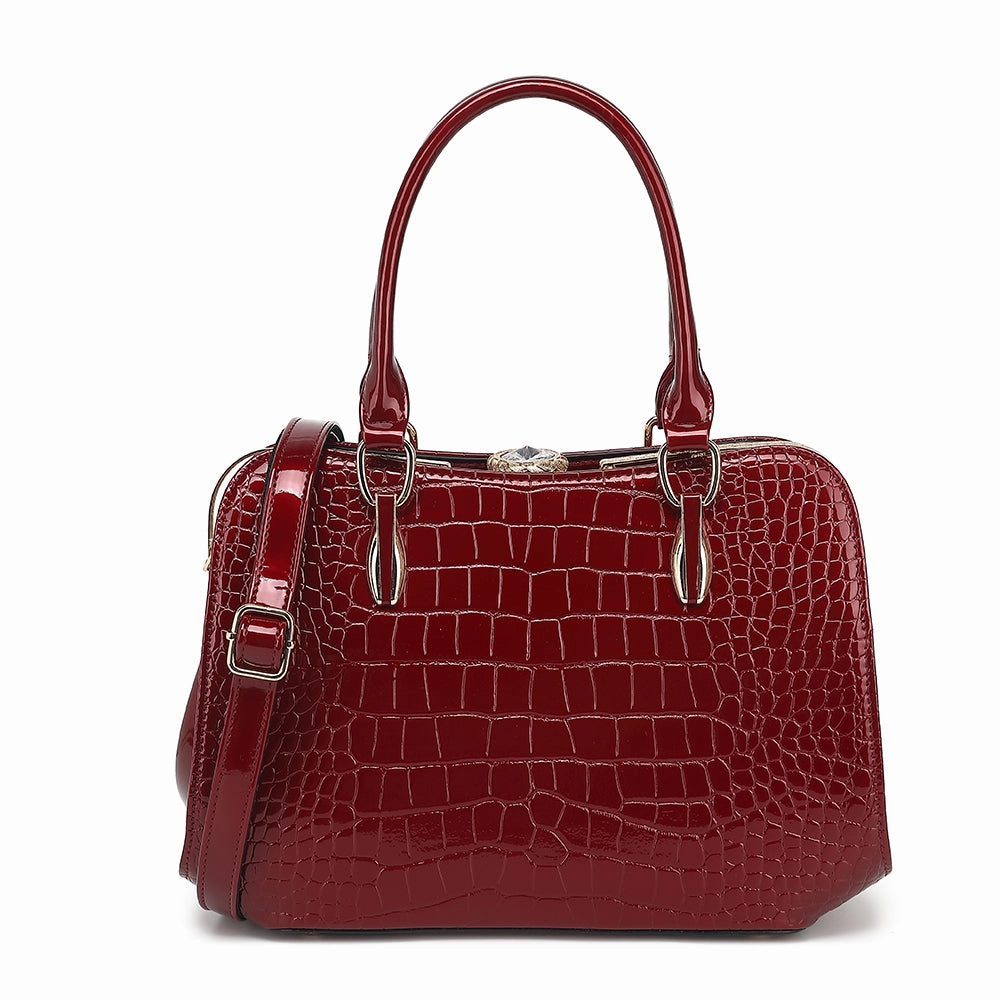 Lightweight Material Croco Patent Leather Frame Satchel 2315