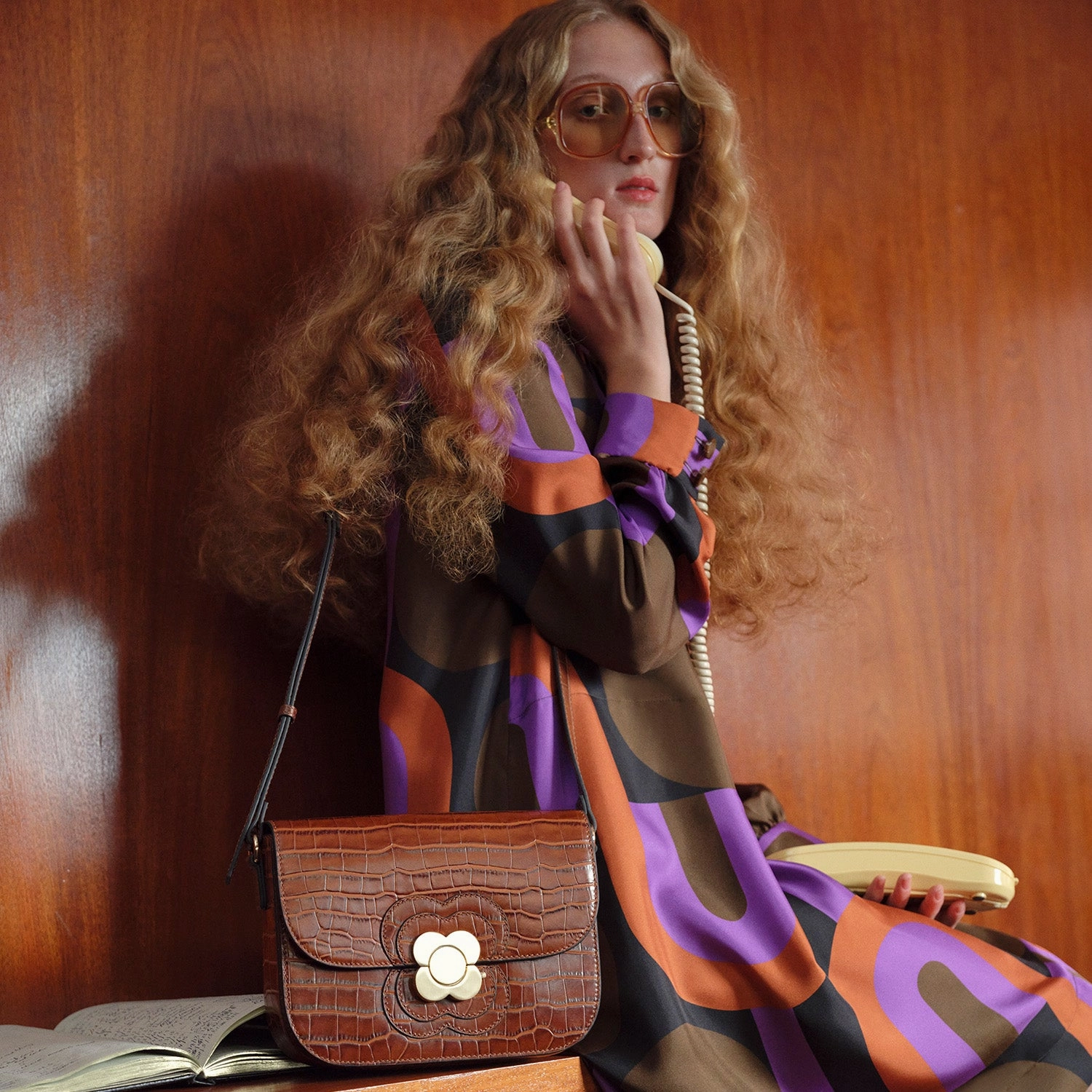 Lightweight Carry Eclipse Leather Crossbody Bag - Flower Applique Croc