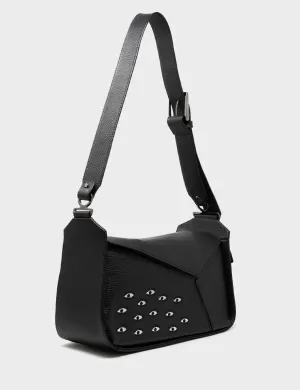 Compact Feel Formal Look Houston Black Leather Shoulder Bag - Eyes Embroidery