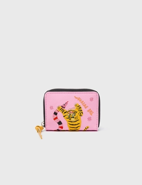 Secure Closure Efficient Organization Frodo Taffy Pink Leather Zip Around Wallet - Creatures of the Future Embroidery
