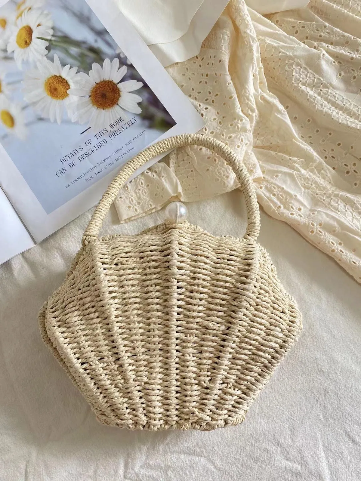 Trendy Lifestyle Practical Companion Elena Handbags Summer Straw Shell Shape Shoulder Purse