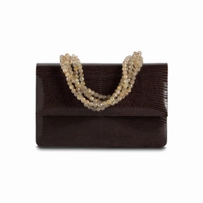 Necklace Handbag - Brown Lizard with Rutiliated Quartz Flexible Design Refined Look
