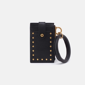 Ring Credit Card Wristlet in Pebbled Leather - Black Polished Aesthetic Statement Piece