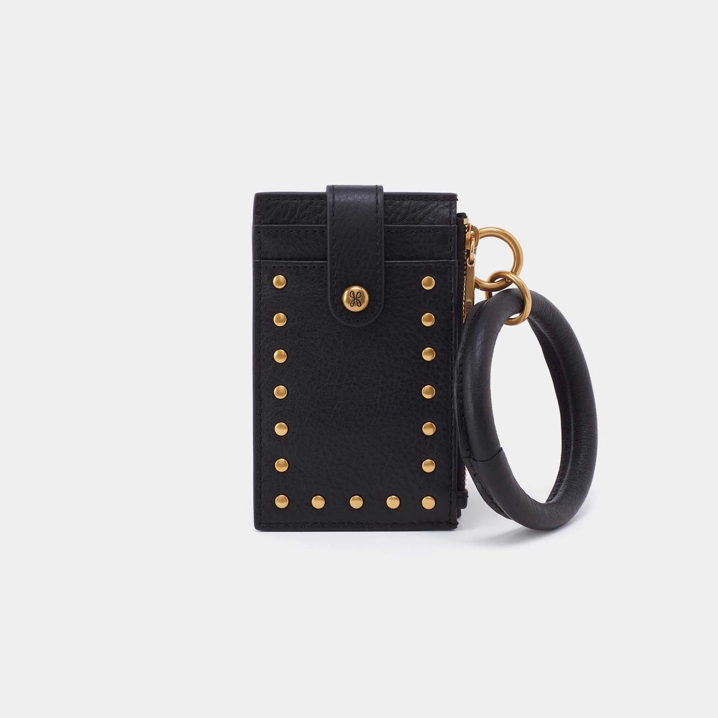 Ring Credit Card Wristlet in Pebbled Leather - Black Modern Classic
