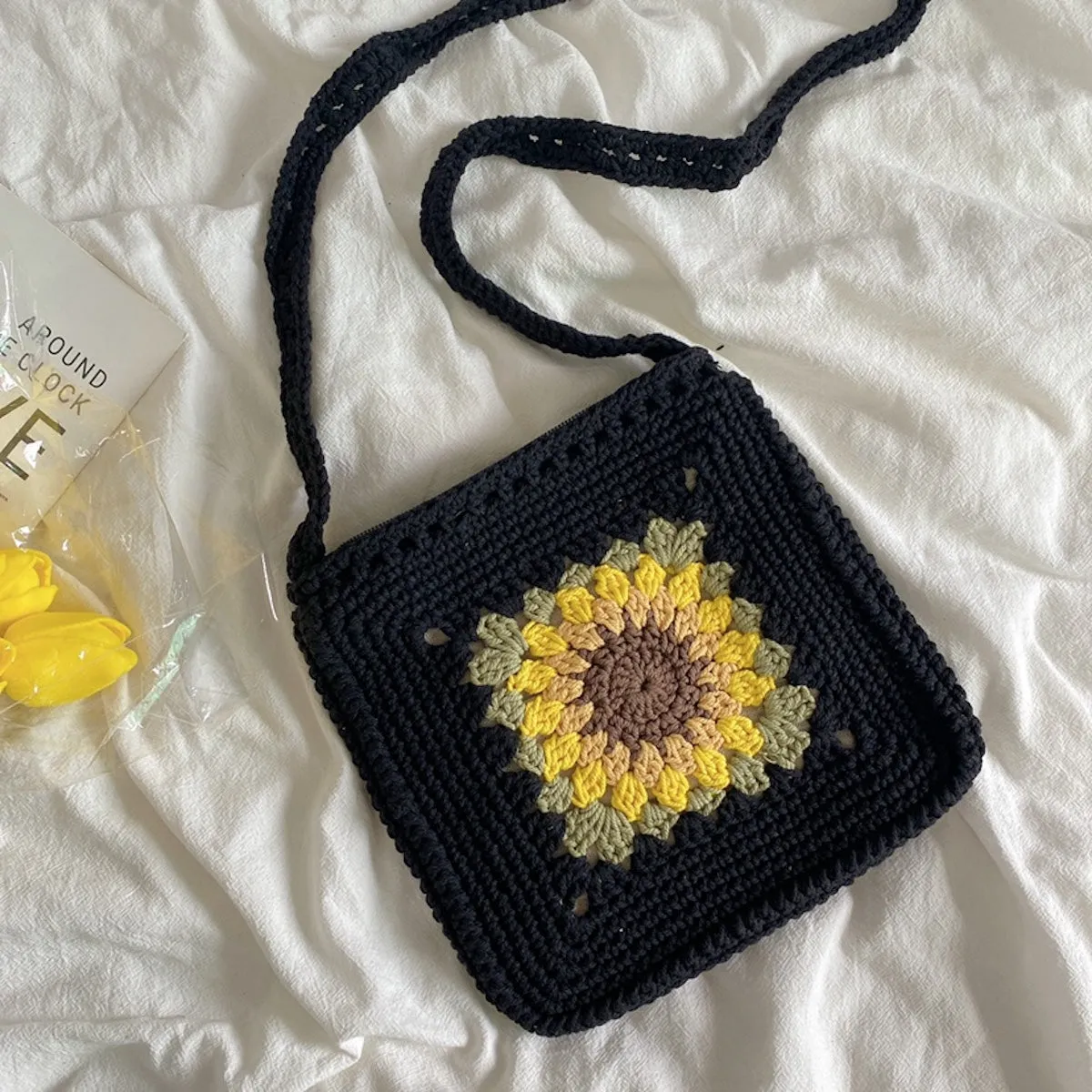 Casual Function Elena Handbags Handmade Crochet Sunflower Purse