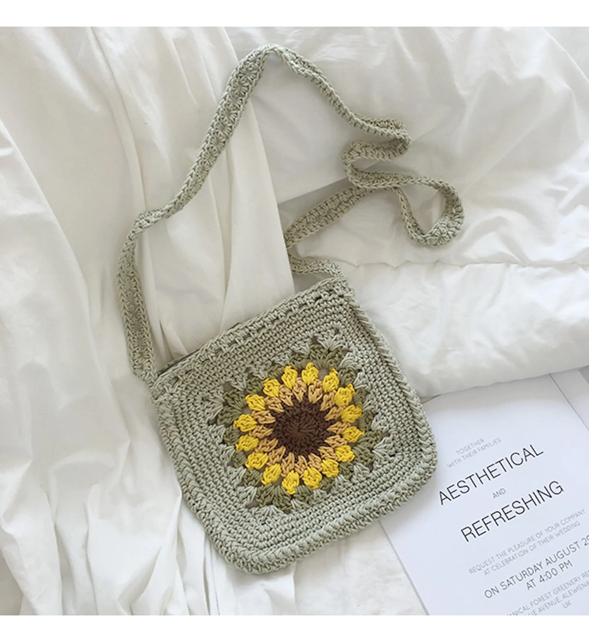 Elena Handbags Handmade Crochet Sunflower Purse Casual Comfort