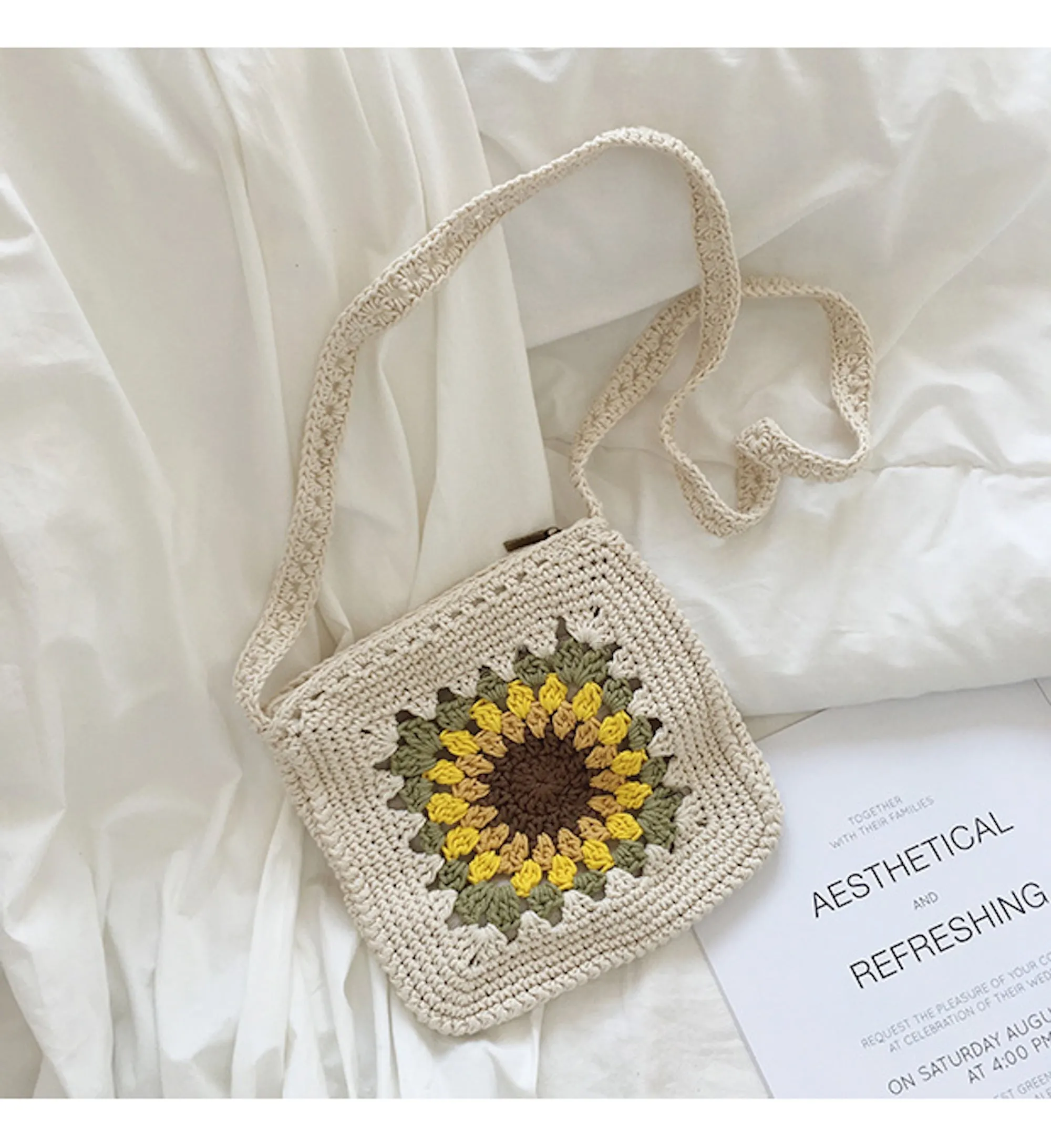 Elena Handbags Handmade Crochet Sunflower Purse Lightweight Functionality Functional Gear