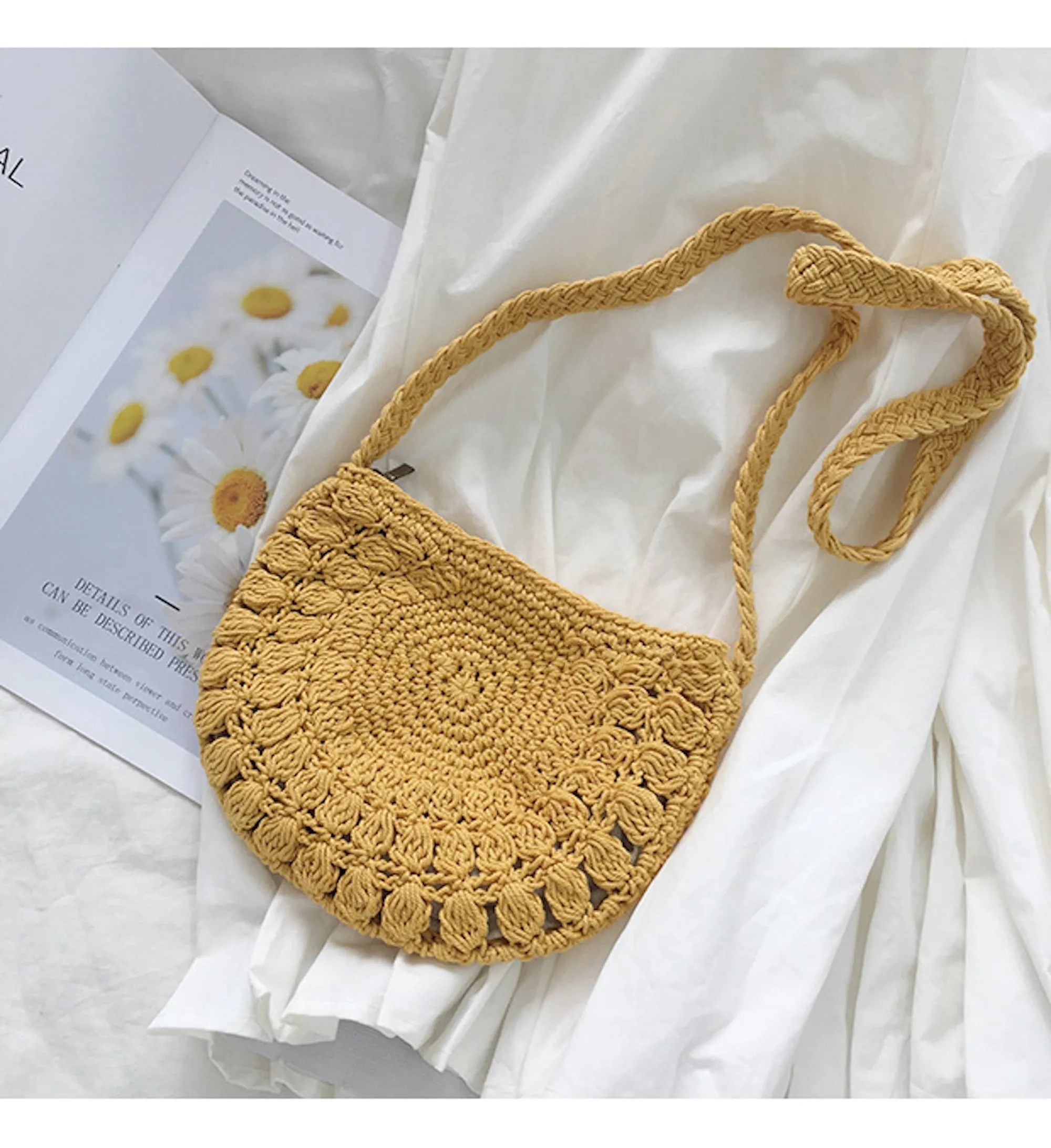 Elena Handbags Small Boho Cotton Knitted Shoulder Bag Lightweight Organizer