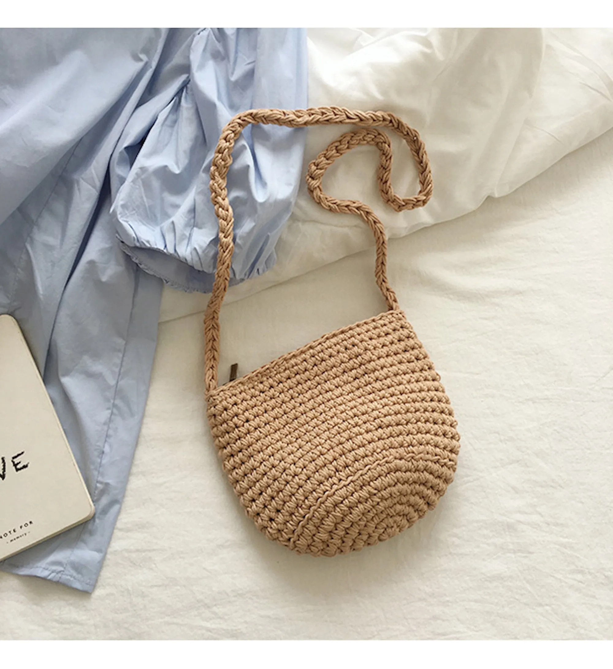 Minimalist Reliability Functional Storage Elena Handbags Small Cotton Knitted Shoulder Bag