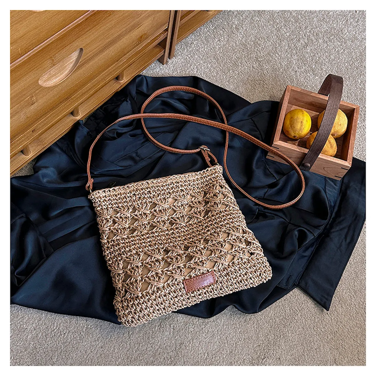 Comfort Function Minimal Functionality Elena Handbags Straw Woven Crossbody Purse