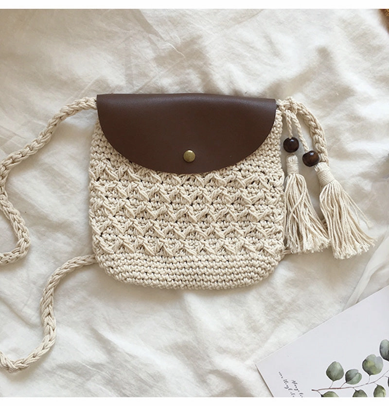 Elena Handbags Crochet Crossbody Messenger Bag with Leather Flap Comfort handle Trendy Gear