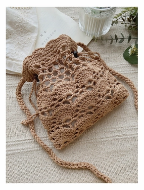 Elena Handbags Floral Cotton Knitted Shoulder Drawstring Bag with Tassel Lightweight Function Sustainable Choice