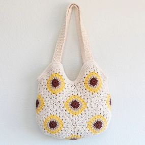 Elena Handbags Handmade Crochet Sunflower Granny Square Tote Sleek Utility