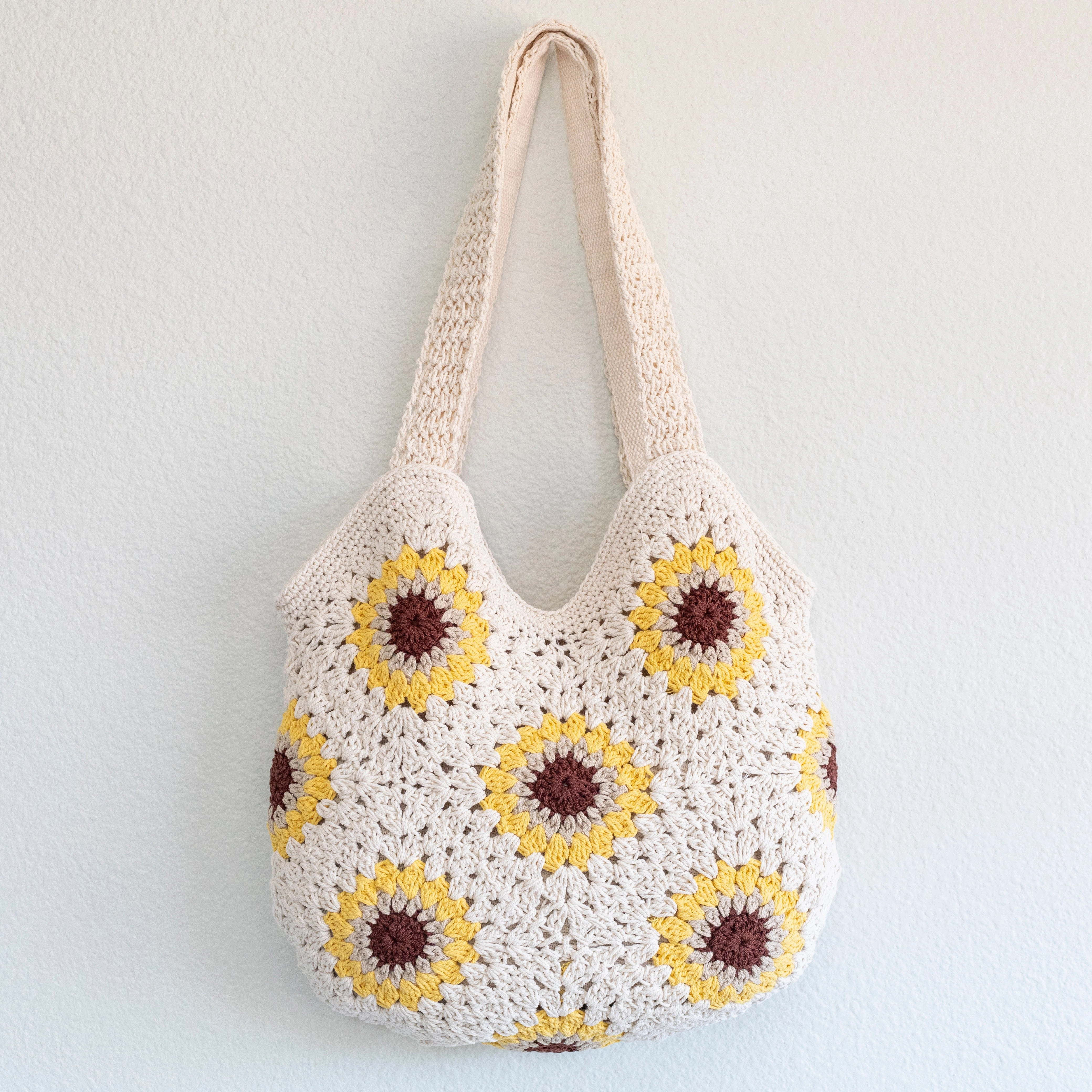 Elena Handbags Handmade Crochet Sunflower Granny Square Tote Sleek Utility
