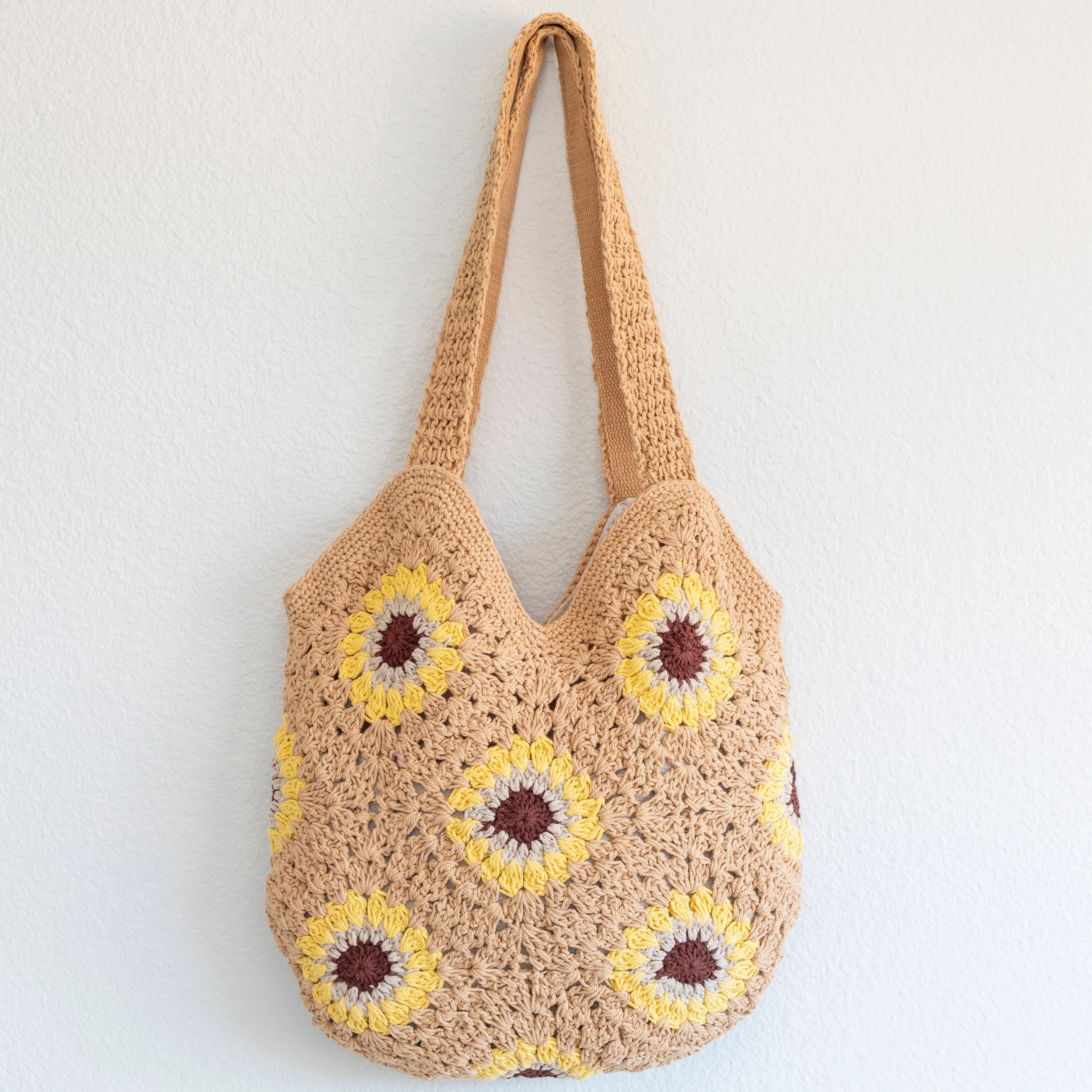 Elena Handbags Handmade Crochet Sunflower Granny Square Tote Elegant Simplicity Everyday Performance