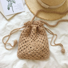 Minimal Travel Outdoor Activity Elena Handbags Retro Cotton Knitted Shoulder Bucket Bag