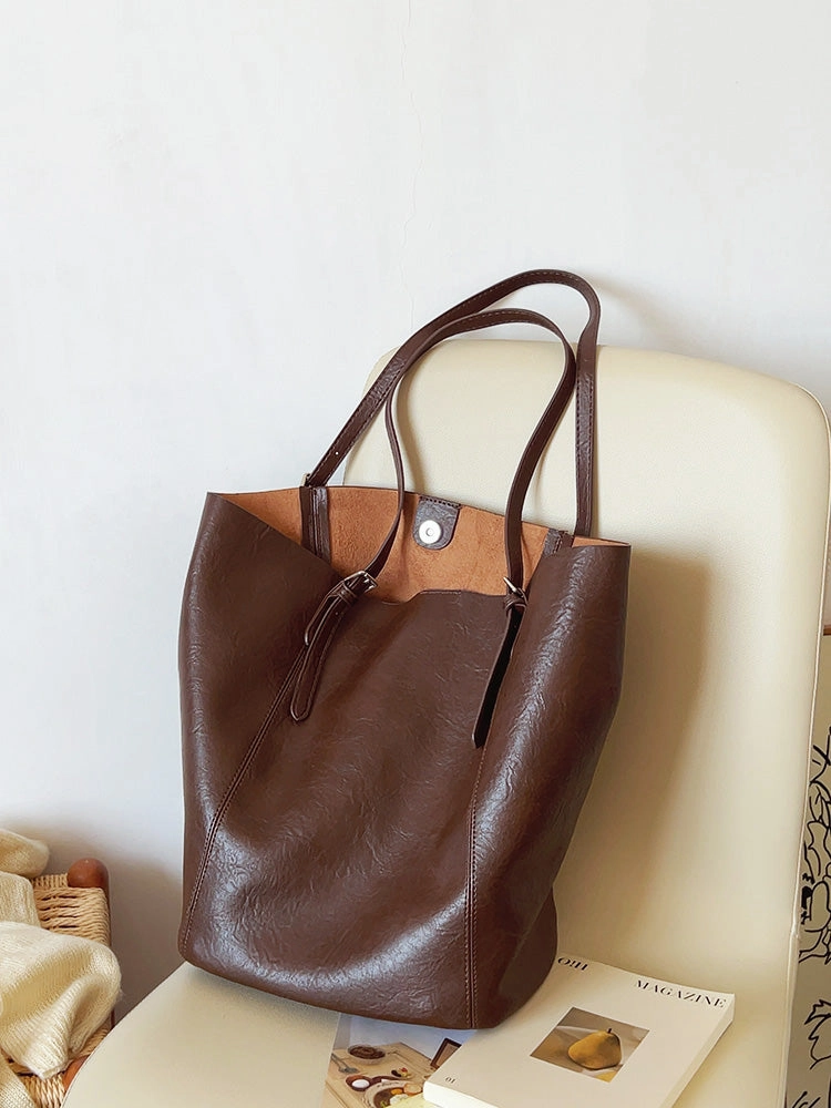 Practical Storage Elena Handbags Simple Leather Tote Bag