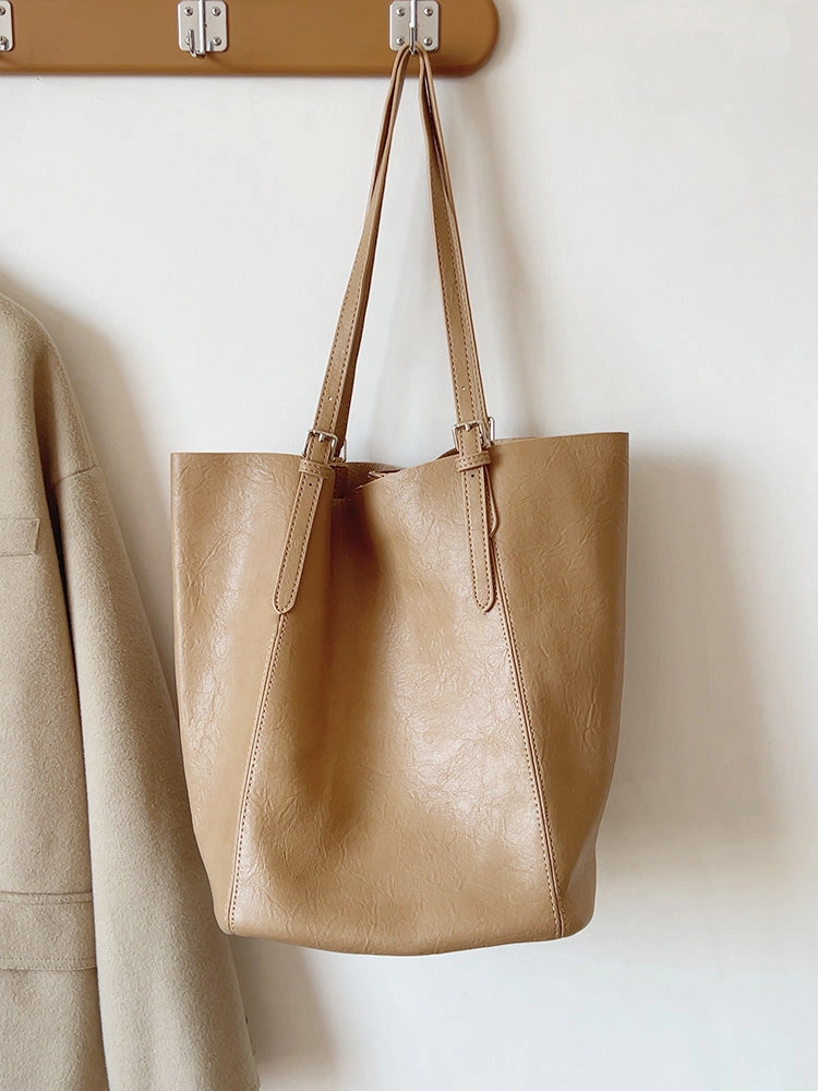 Compact Everyday Elena Handbags Simple Leather Tote Bag