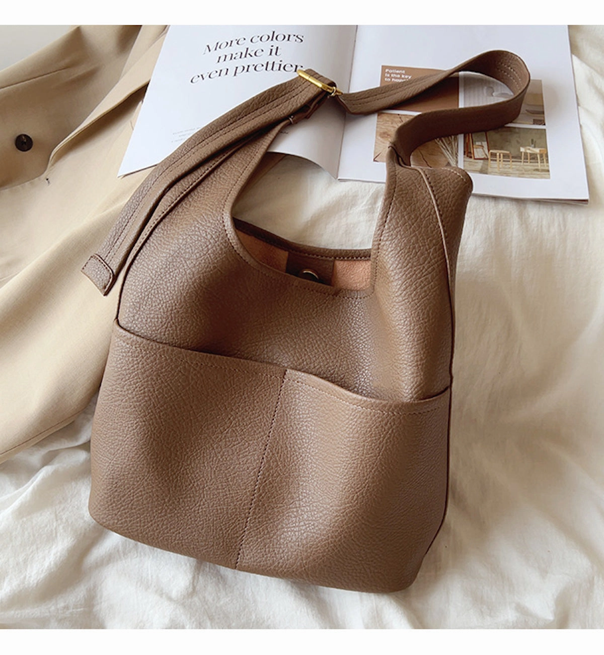 Elena Handbags Simple Leather Tote Bag Stylish Detail