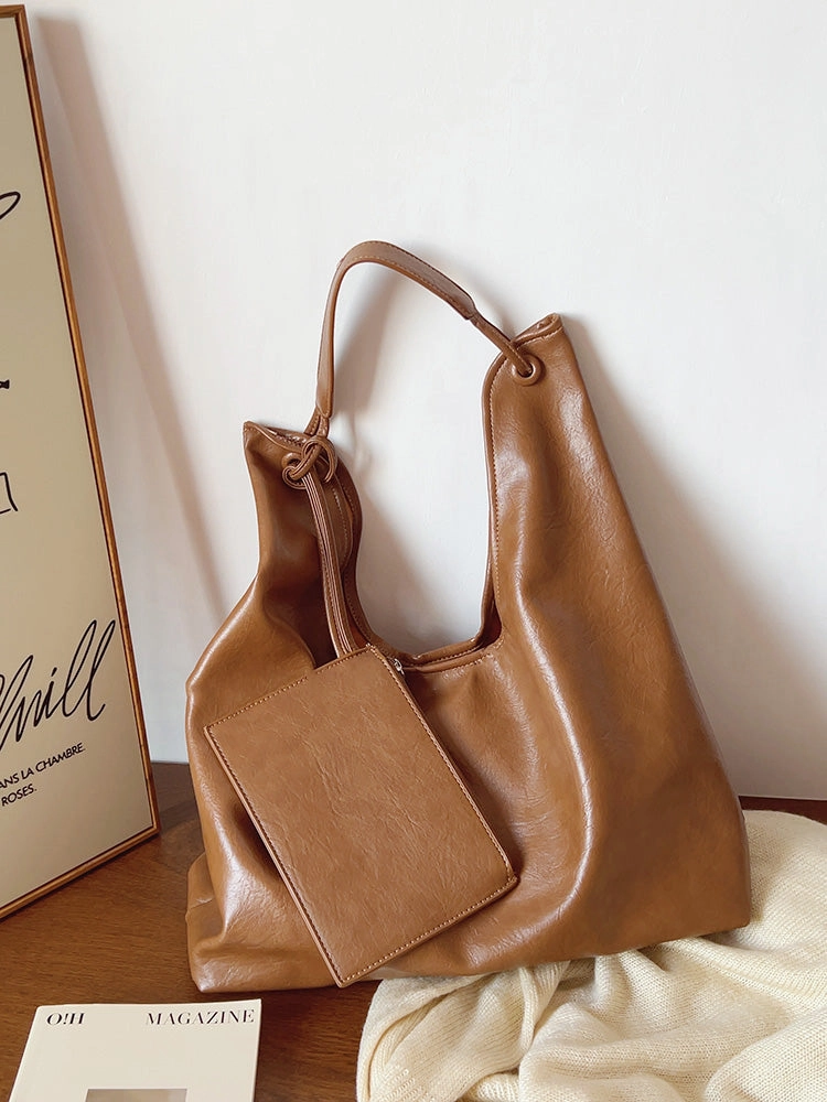 Elena Handbags Simple Leather Tote Bag Secure Closure