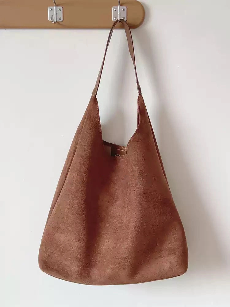Elena Handbags Simple Suede Tote Bag Adjustable Strap