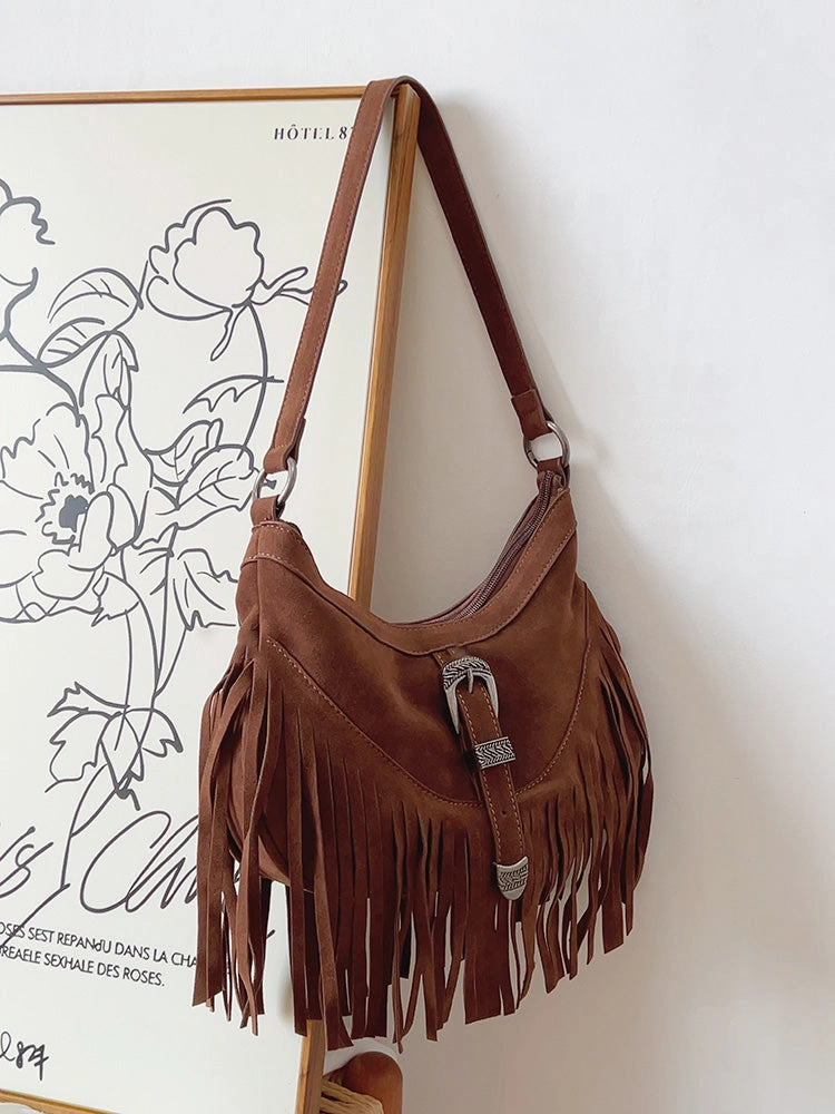 Elena Handbags Soft Suede Shoulder Bag with Tassel Stylish Journey Stylish Gear