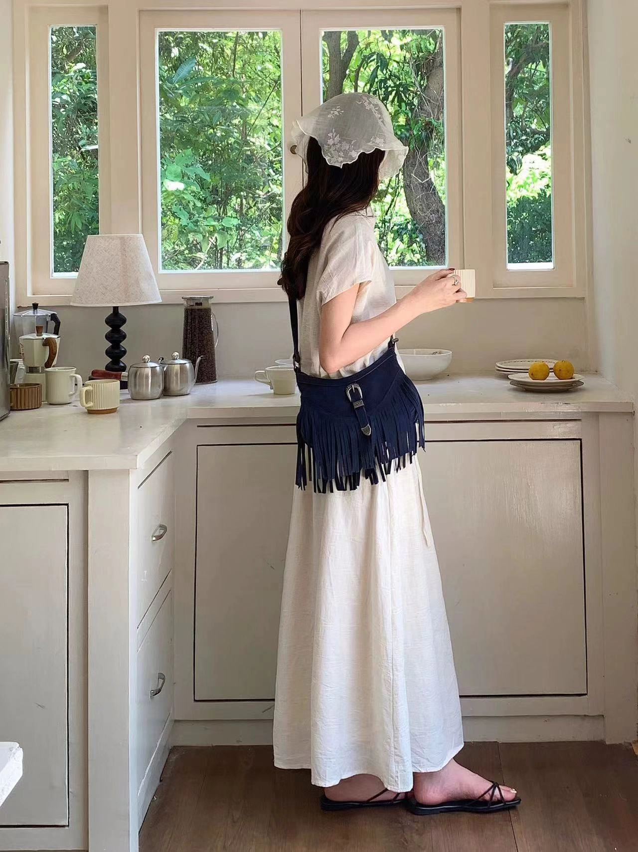 Functional Accessory Elena Handbags Soft Suede Shoulder Bag with Tassel