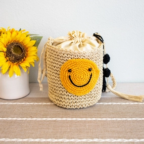 Elena Handbags Straw Smiley Face Crossbody Bag Versatile Function