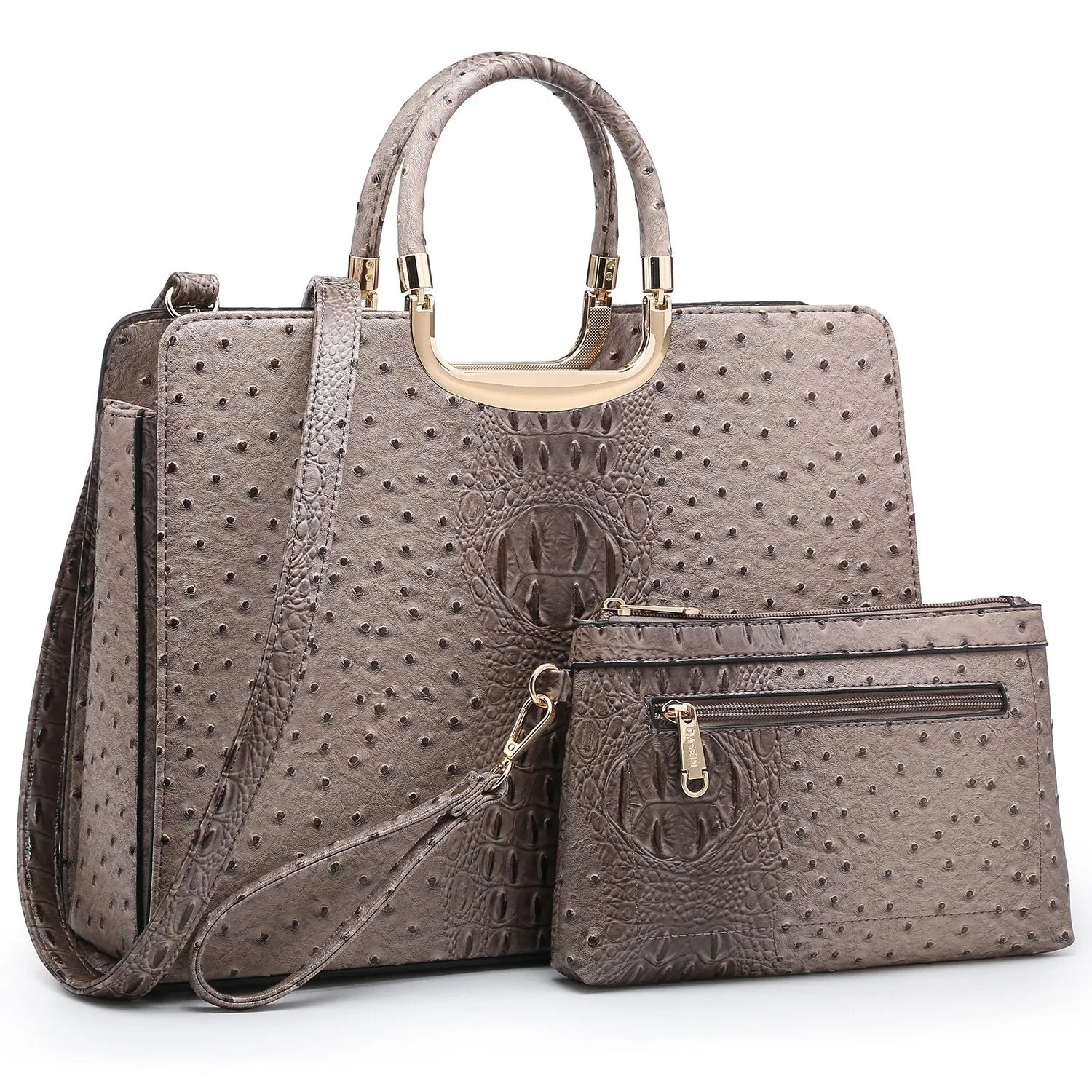 Embossed Pattern Top Handle Handbag with Matching Wallet Zero Waste Elegant Daily