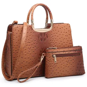 Quality Edge Embossed Pattern Top Handle Handbag with Matching Wallet