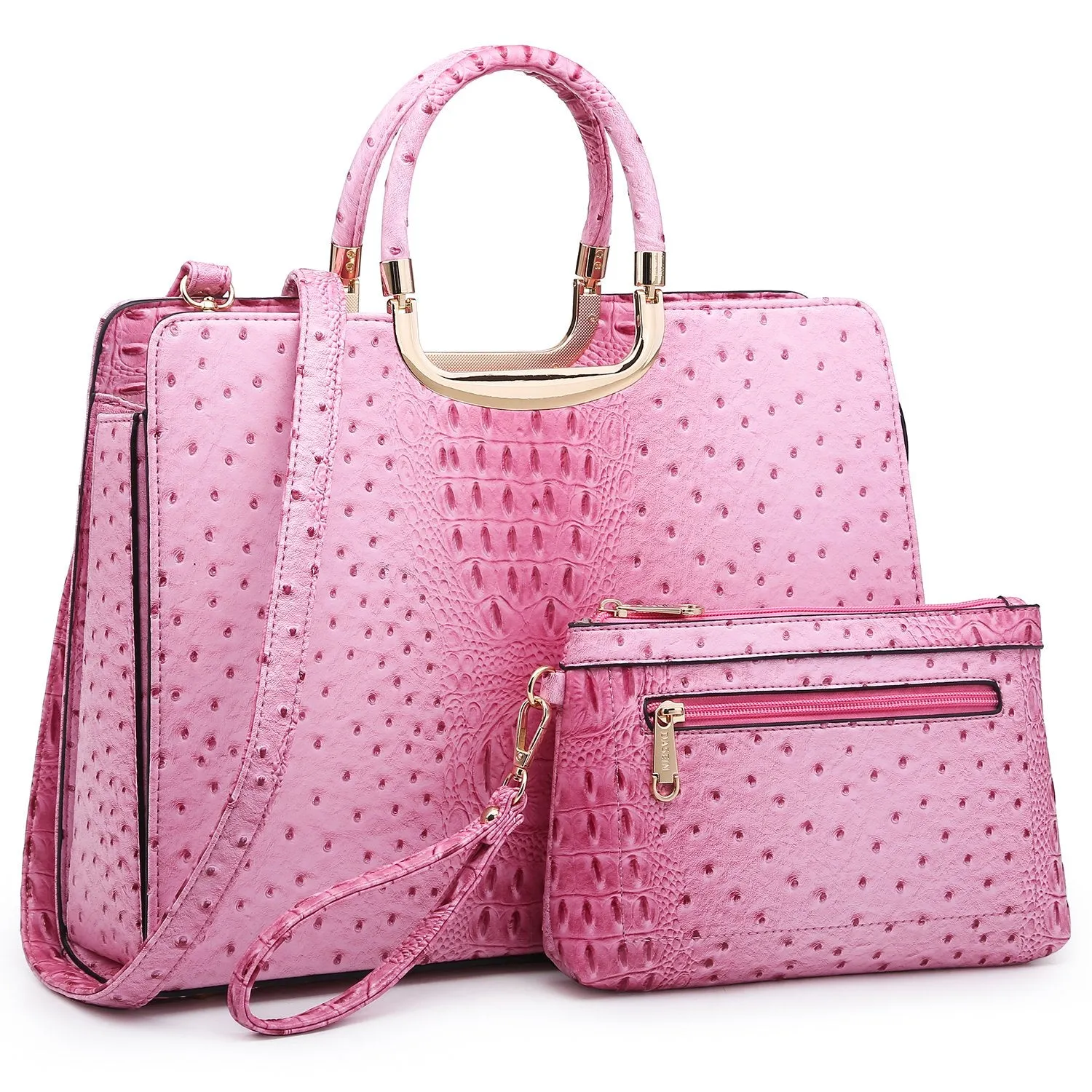 Embossed Pattern Top Handle Handbag with Matching Wallet Essential Gear