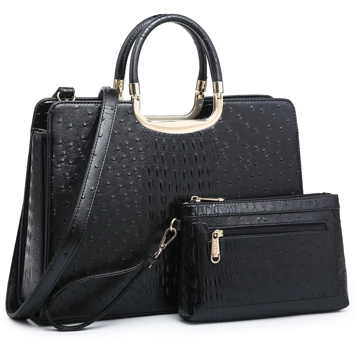 Interior Lining Embossed Pattern Top Handle Handbag with Matching Wallet