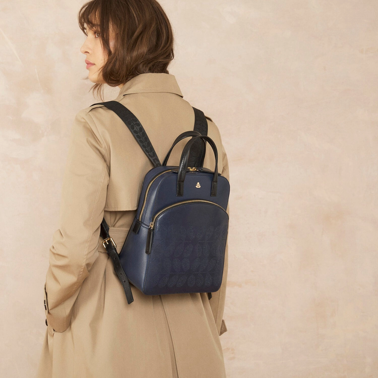 Emilia Petite Backpack - Navy Punched Flower Minimal Utility